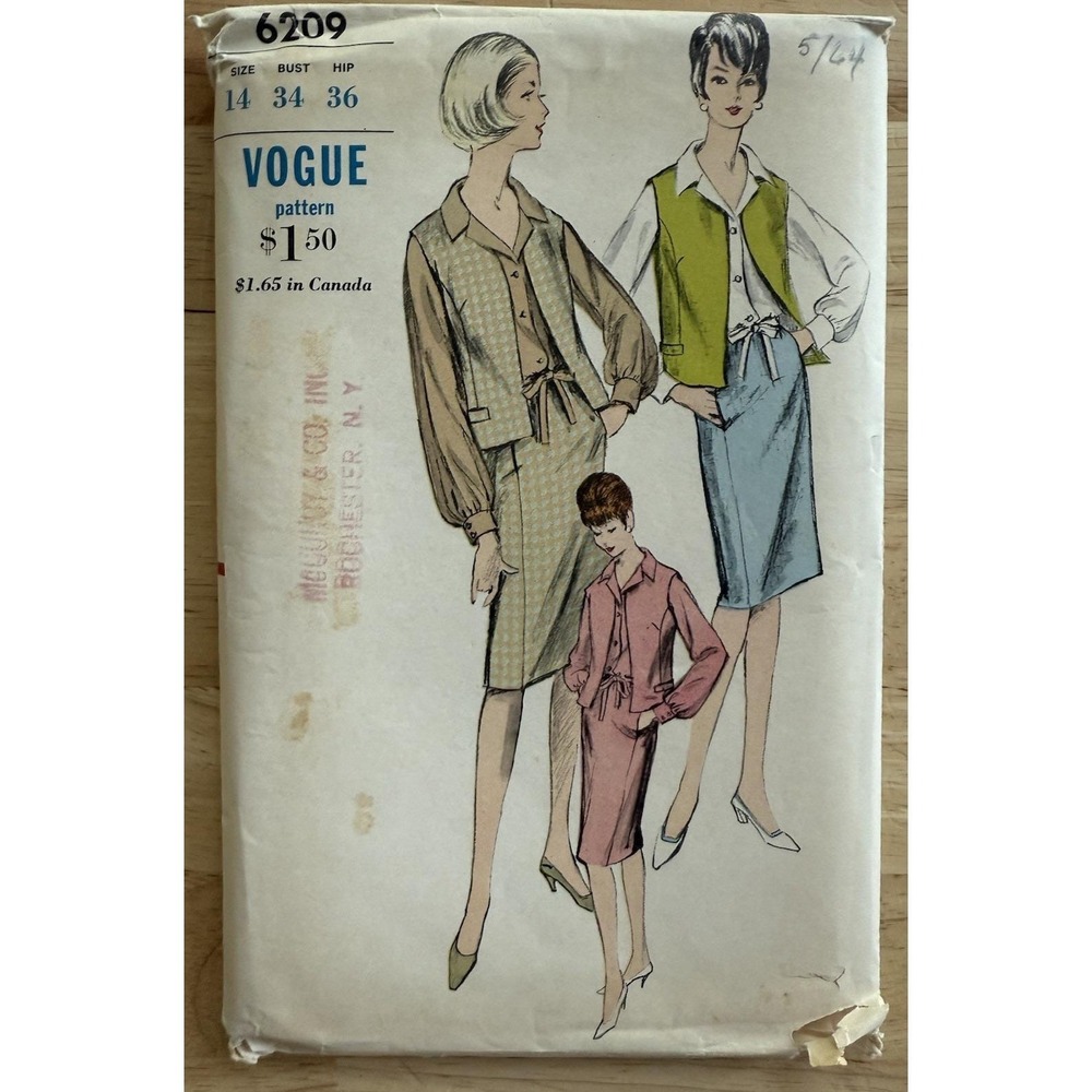 VTG Vogue Pattern 6209 Jacket Skirt & Blouse Sizeโ 14 Bust 34" Hip 36" Uncut FF